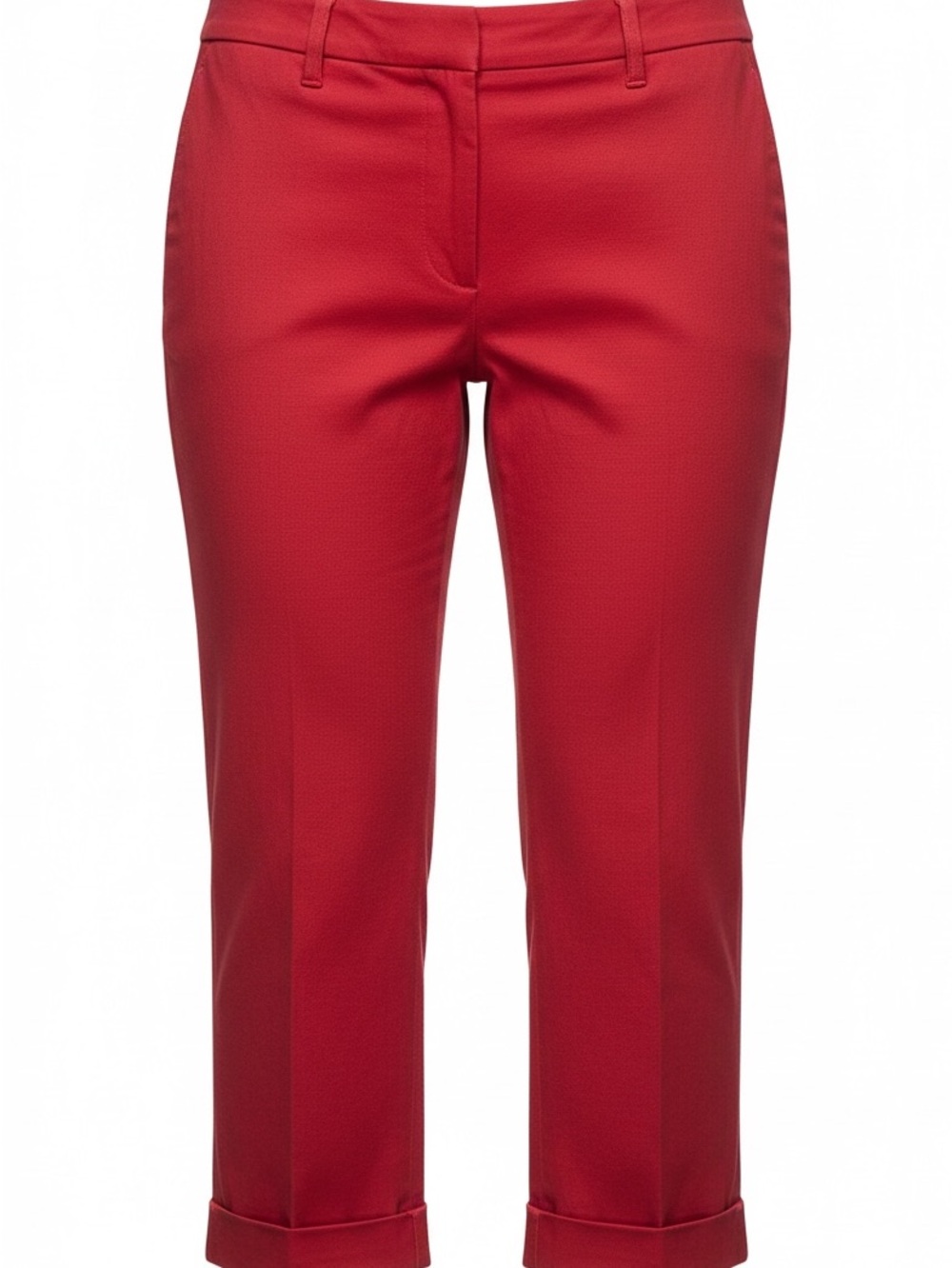 Women’s Red Cropped Straight-Leg Dress Pants With Cuffed Hem